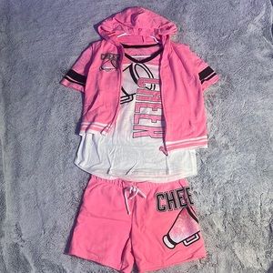 Justice Cheer Set, Jacket, Shirt, Tank, Shorts! Pink, white, black!